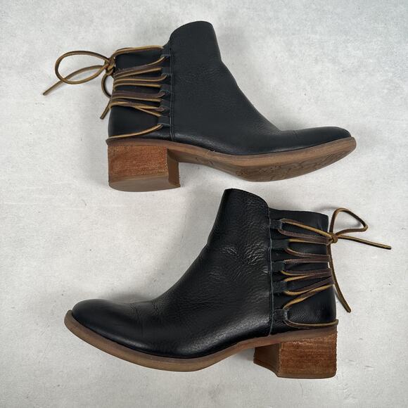 Korks Boots Womens Size 8.5 Black Leather Ankle Block Heel Western Zip Lace Up - Picture 10 of 10